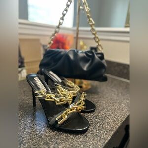 Cape Robbin Black and Gold Chain Heels